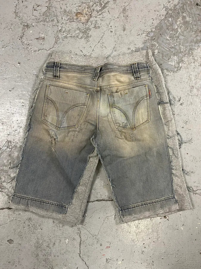 SS2006 Dolce & Gabbana Grey & Blue Hybrid Distressed Denim Shorts BGXXMQr 4