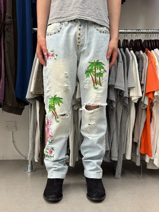 SS2006 Dolce & Gabbana Haiwai Honolulu Embroideries Distressed Denim Jeans xGAwiRL 1