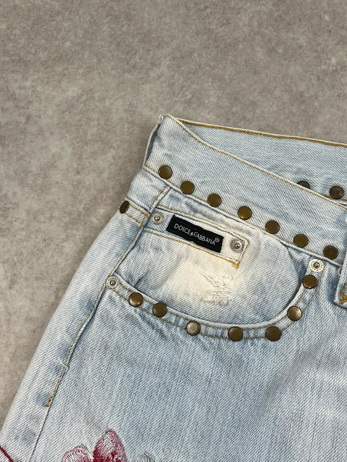 SS2006 Dolce & Gabbana Haiwai Honolulu Embroideries Distressed Denim Jeans xGAwiRL 7