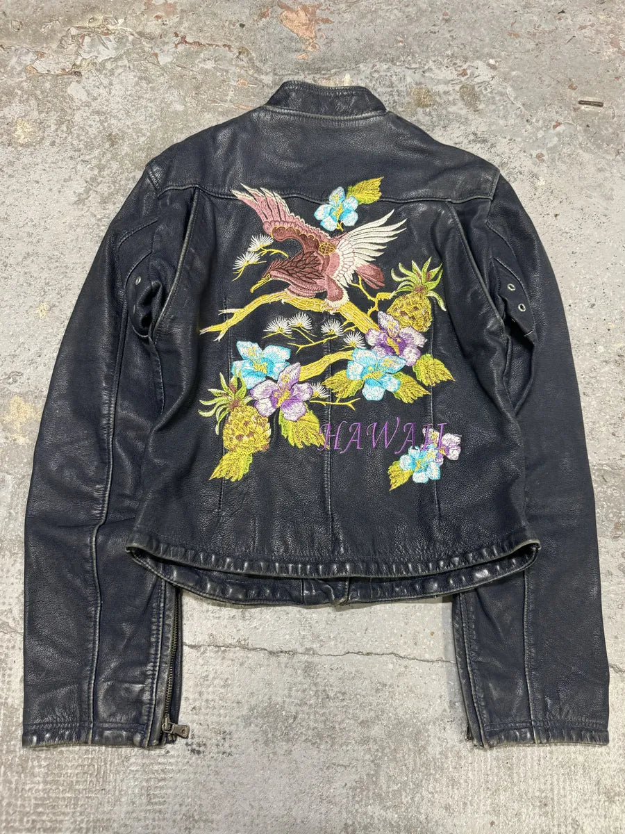 SS2006 Dolce & Gabbana Hawai Navy Leather Jacket HgmYlrj 0