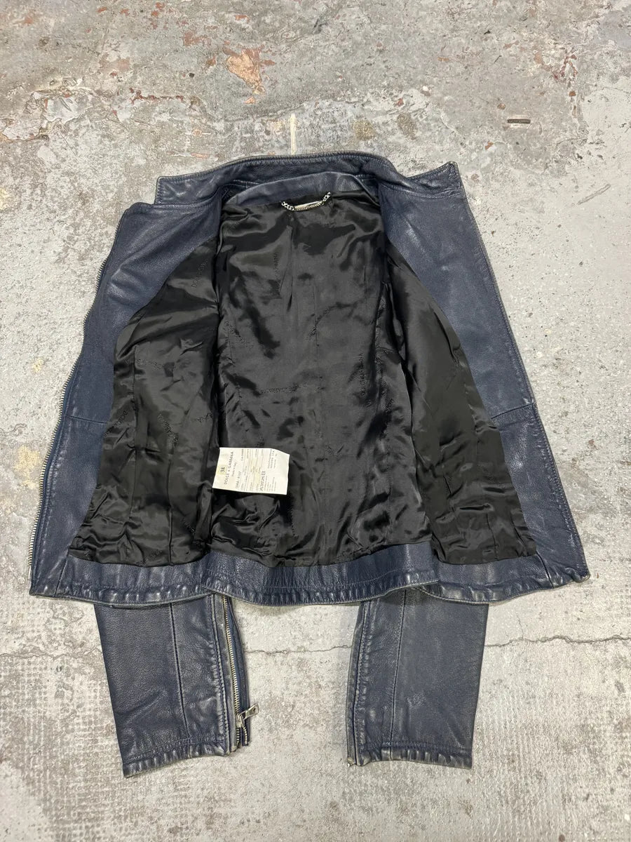 SS2006 Dolce & Gabbana Hawai Navy Leather Jacket HgmYlrj 3