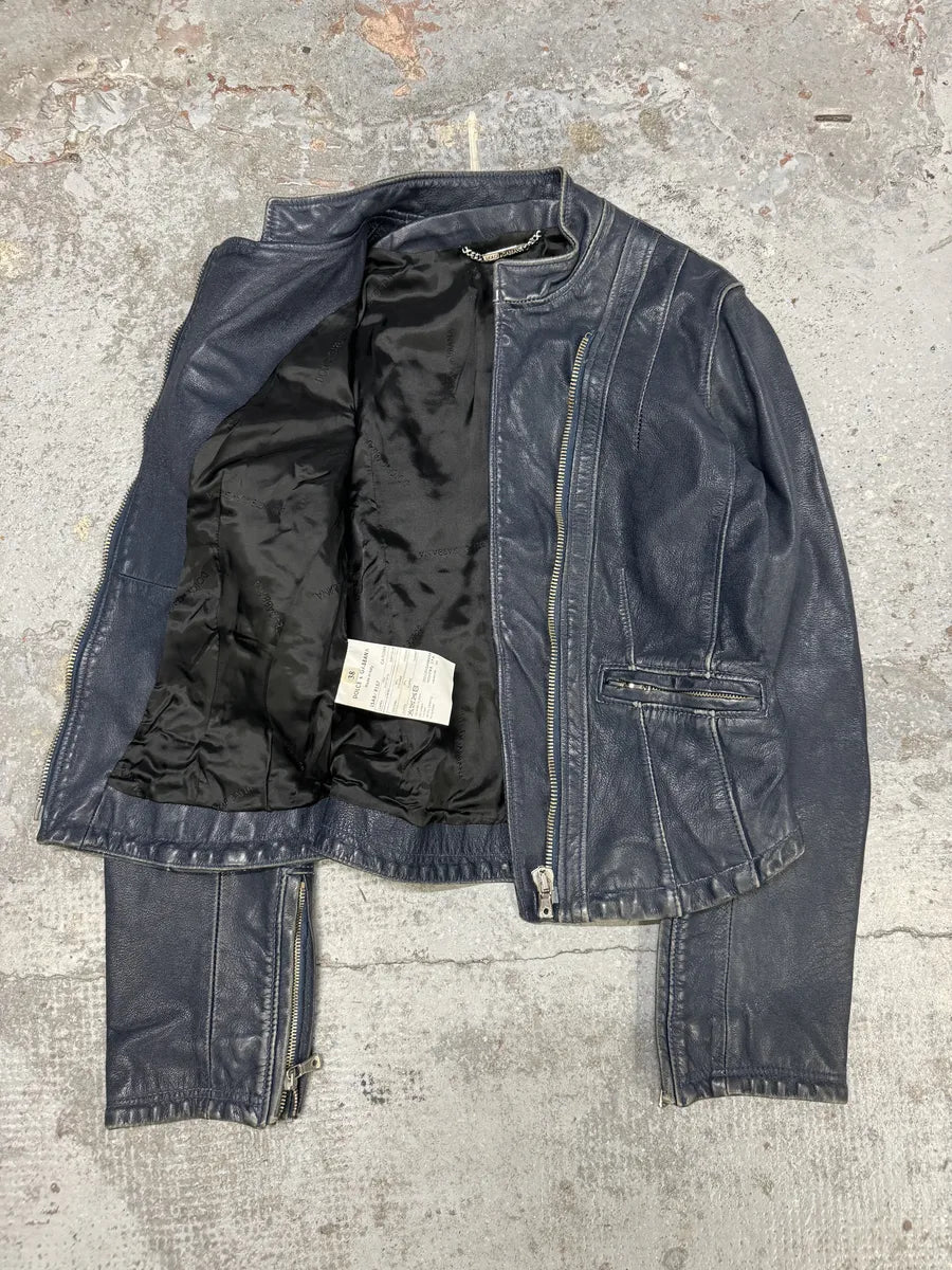 SS2006 Dolce & Gabbana Hawai Navy Leather Jacket HgmYlrj 5