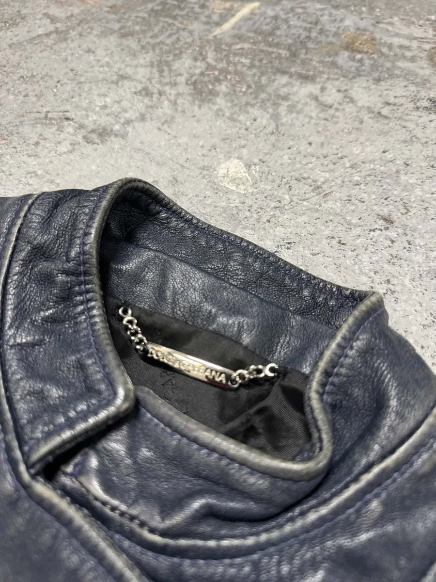 SS2006 Dolce & Gabbana Hawai Navy Leather Jacket HgmYlrj 7