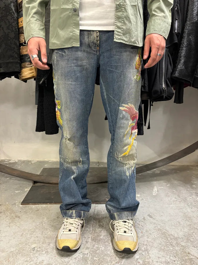 SS2006 Dolce & Gabbana Hawaii Embroidered Blue Denim Jeans (M) GgONCRS 1