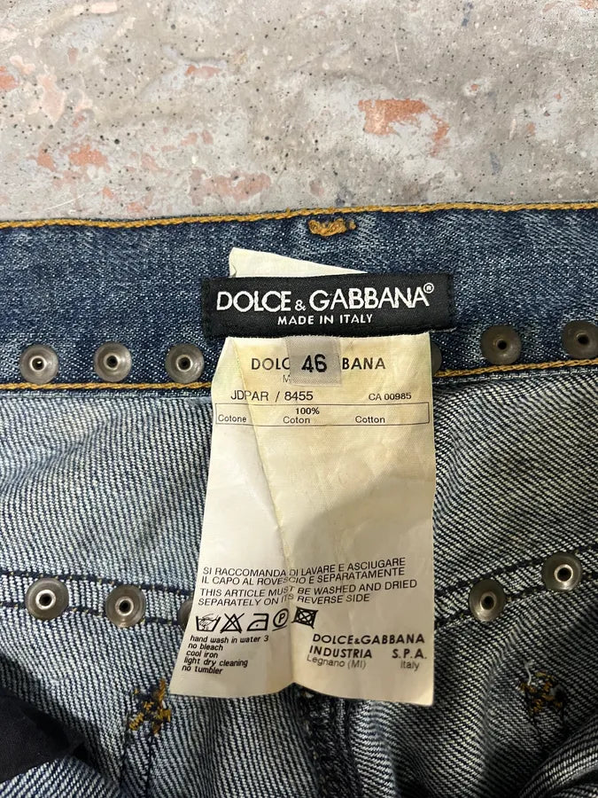 SS2006 Dolce & Gabbana Hawaii Embroidered Blue Denim Jeans (M) GgONCRS 10