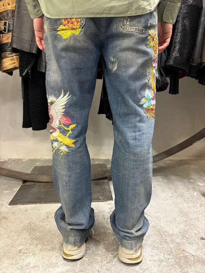 SS2006 Dolce & Gabbana Hawaii Embroidered Blue Denim Jeans (M) GgONCRS 3