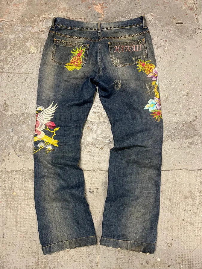 SS2006 Dolce & Gabbana Hawaii Embroidered Blue Denim Jeans (M) GgONCRS 6