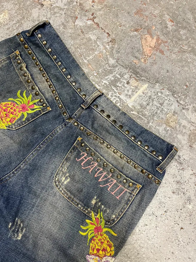 SS2006 Dolce & Gabbana Hawaii Embroidered Blue Denim Jeans (M) GgONCRS 7