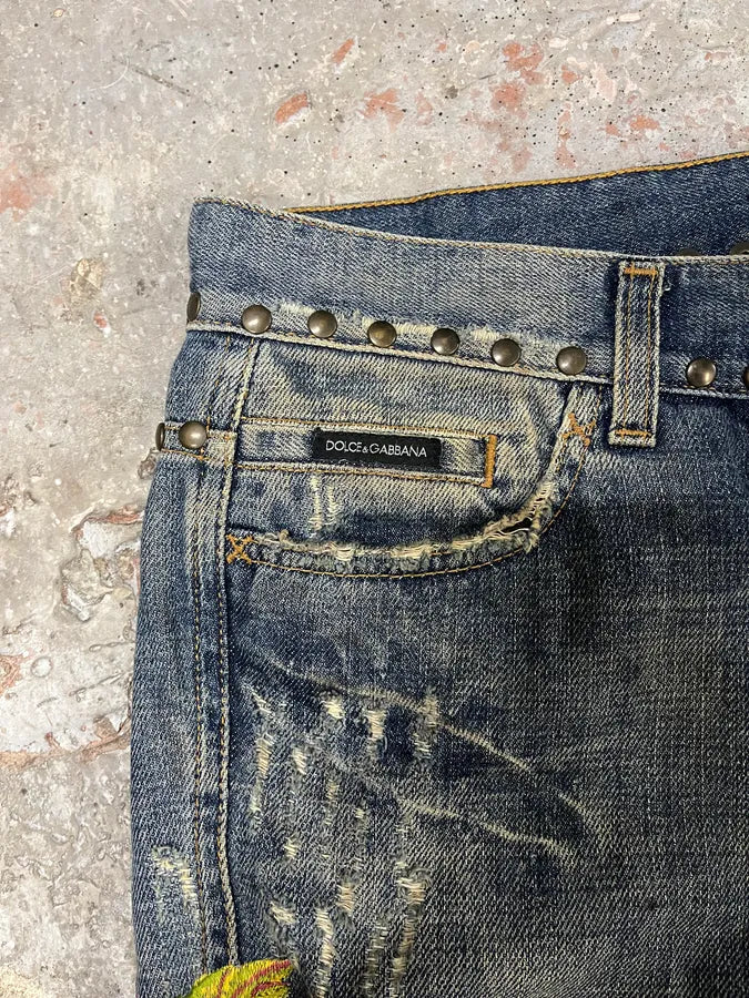 SS2006 Dolce & Gabbana Hawaii Embroidered Blue Denim Jeans (M) GgONCRS 8