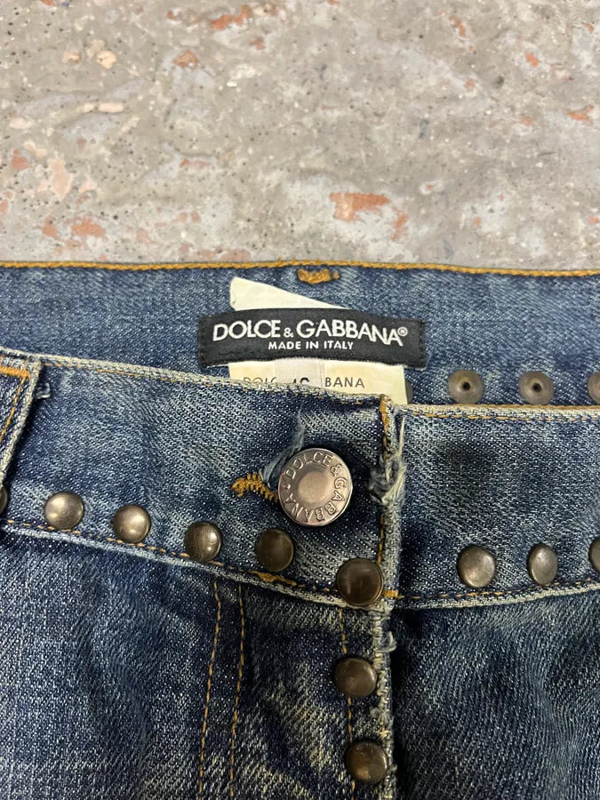 SS2006 Dolce & Gabbana Hawaii Embroidered Blue Denim Jeans (M) GgONCRS 9