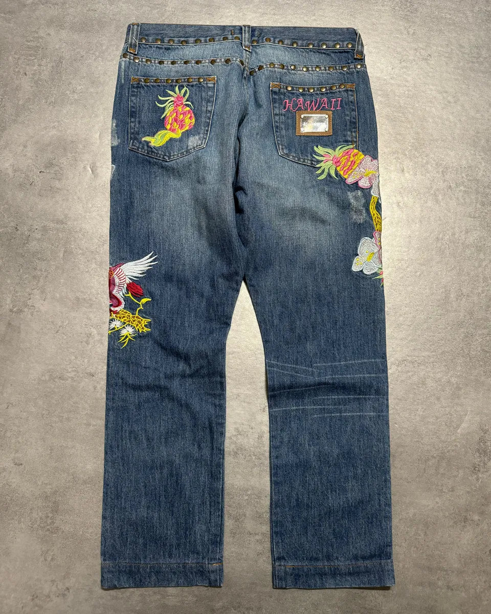 SS2006 Dolce & Gabbana Hawaii Embroidered Denim Jeans (M/L) KvhXSSy 1