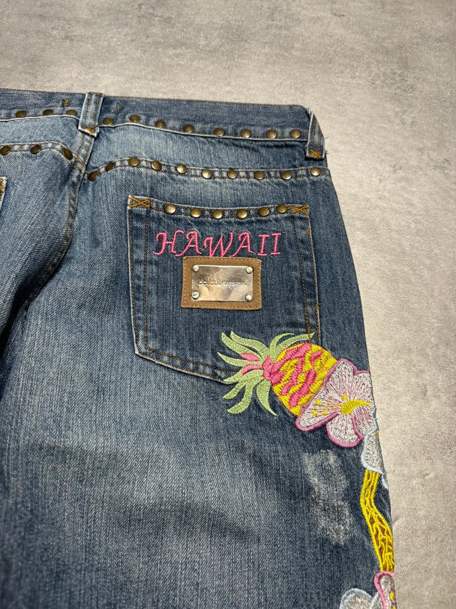 SS2006 Dolce & Gabbana Hawaii Embroidered Denim Jeans (M/L) KvhXSSy 2