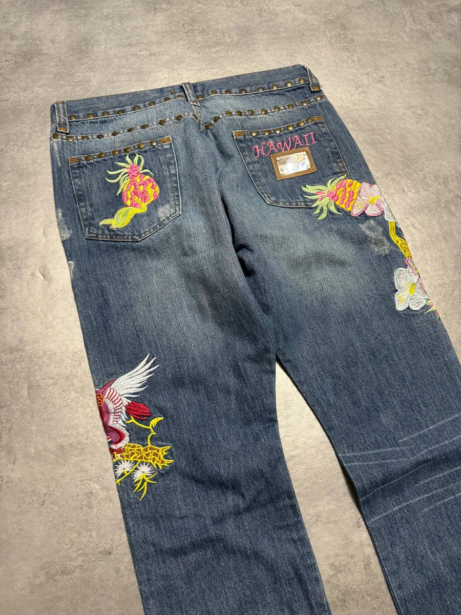 SS2006 Dolce & Gabbana Hawaii Embroidered Denim Jeans (M/L) KvhXSSy 3