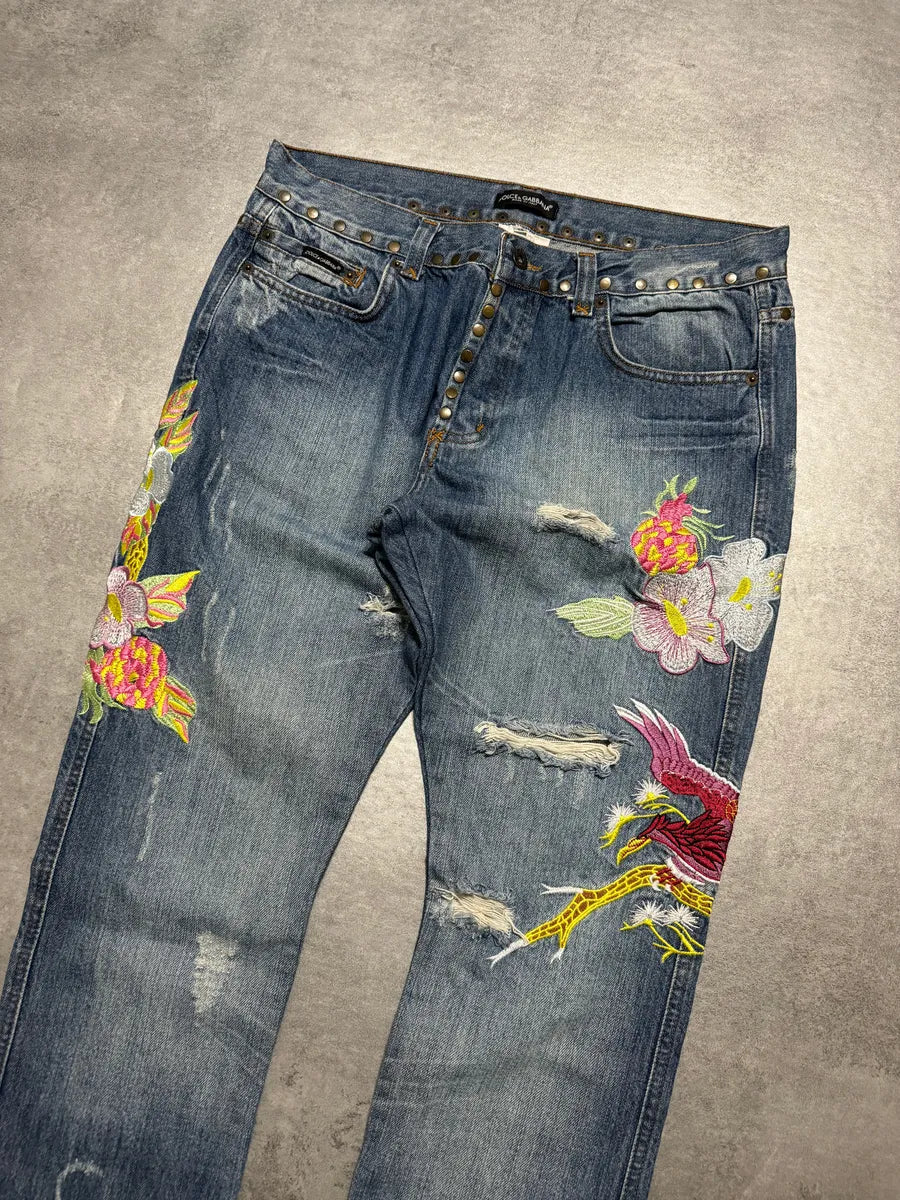 SS2006 Dolce & Gabbana Hawaii Embroidered Denim Jeans (M/L) KvhXSSy 6