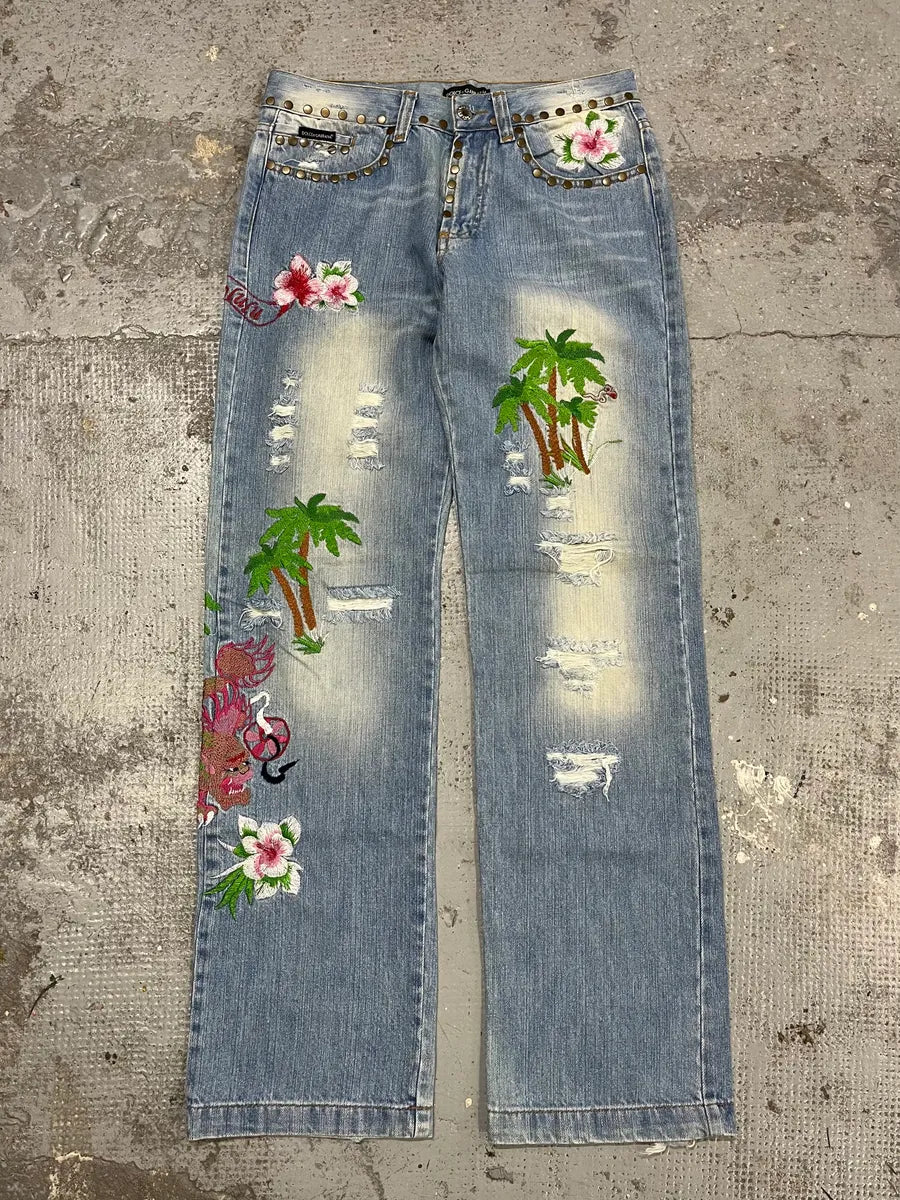 SS2006 Dolce & Gabbana Honolulu Distressed Denim Jeans avSNCUL 2