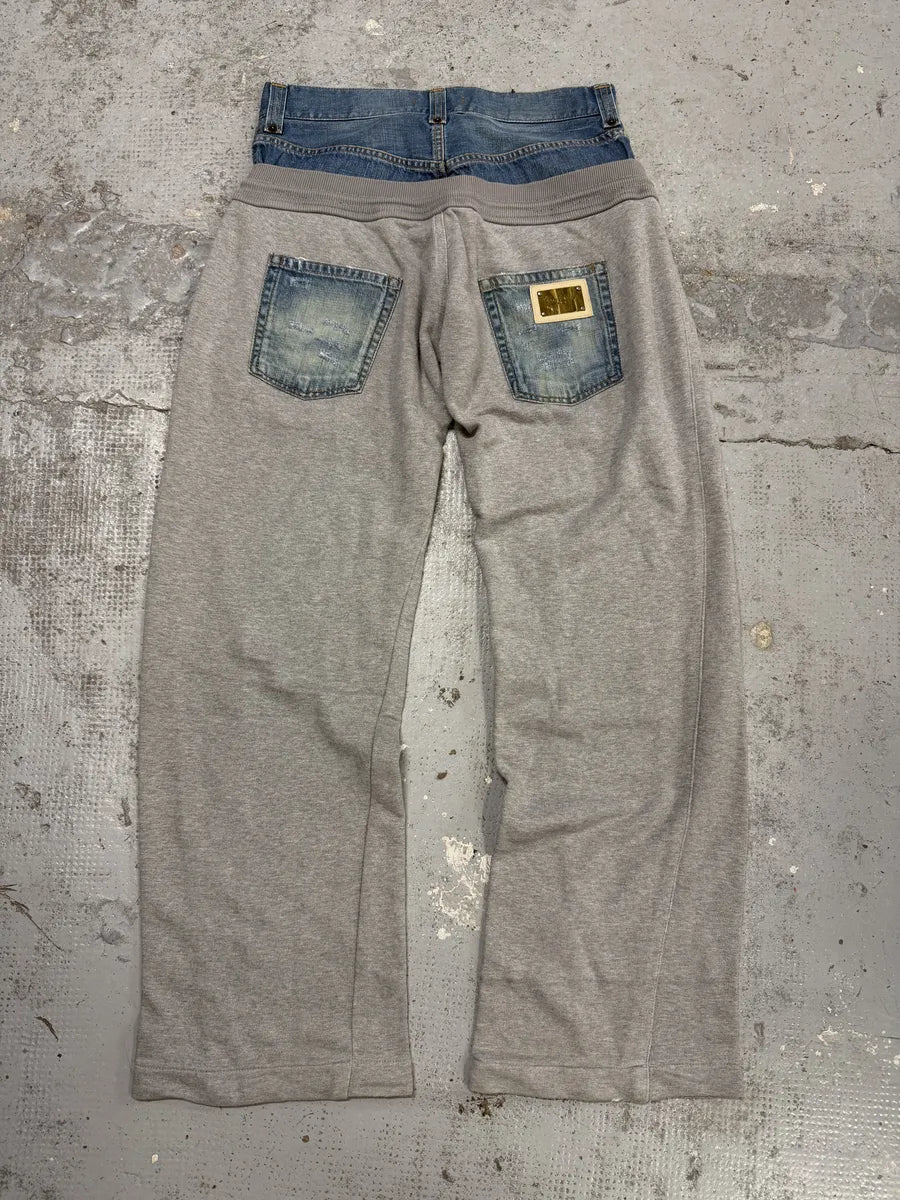 SS2006 Dolce & Gabbana Hybrid Denim Grey Jogger Pants vhbICDU 0