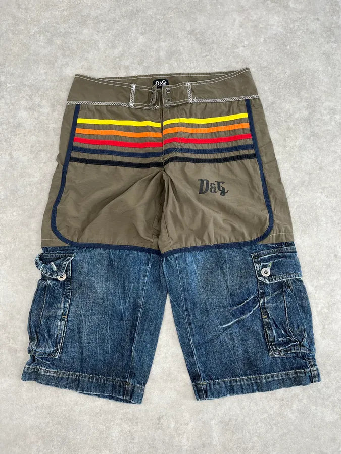 SS2006 Dolce & Gabbana Khaki Hybrid Cargo Denim Shorts EdEadTi 0