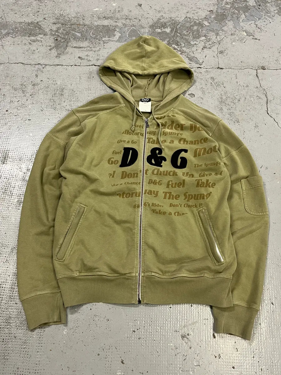 SS2006 Dolce & Gabbana Logo Khaki Zip-Up Hoodie sgeUhhL 0