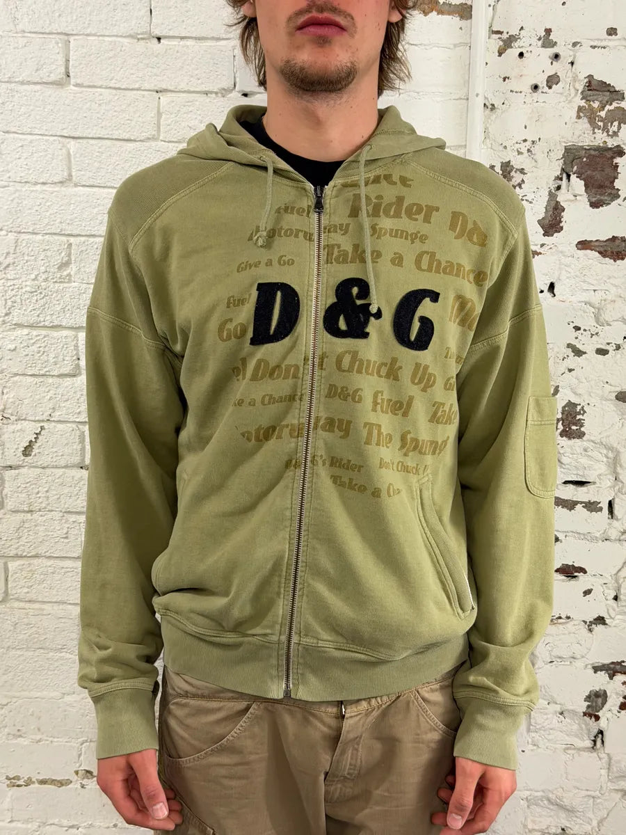 SS2006 Dolce & Gabbana Logo Khaki Zip-Up Hoodie sgeUhhL 2