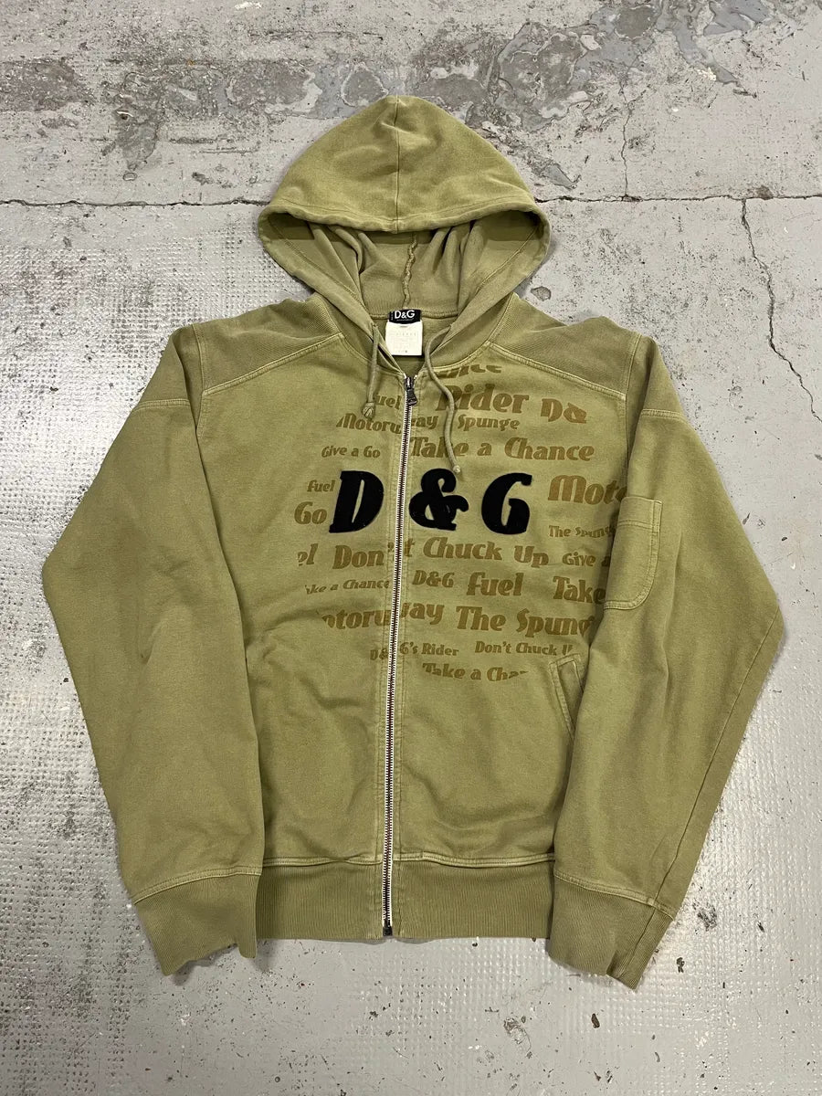 SS2006 Dolce & Gabbana Logo Khaki Zip-Up Hoodie sgeUhhL 3