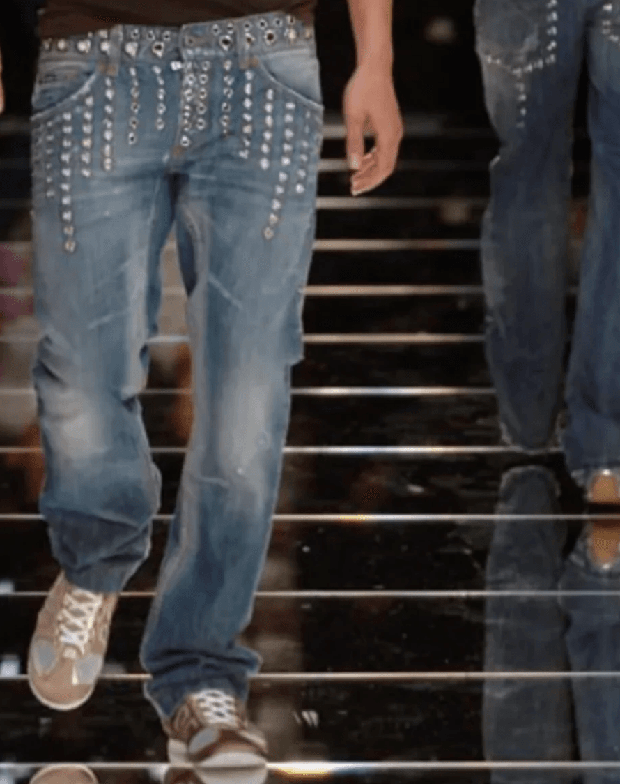 SS2006 Dolce & Gabbana Navy Denim Eyelet Distressed Jeans lBzXFoY 1