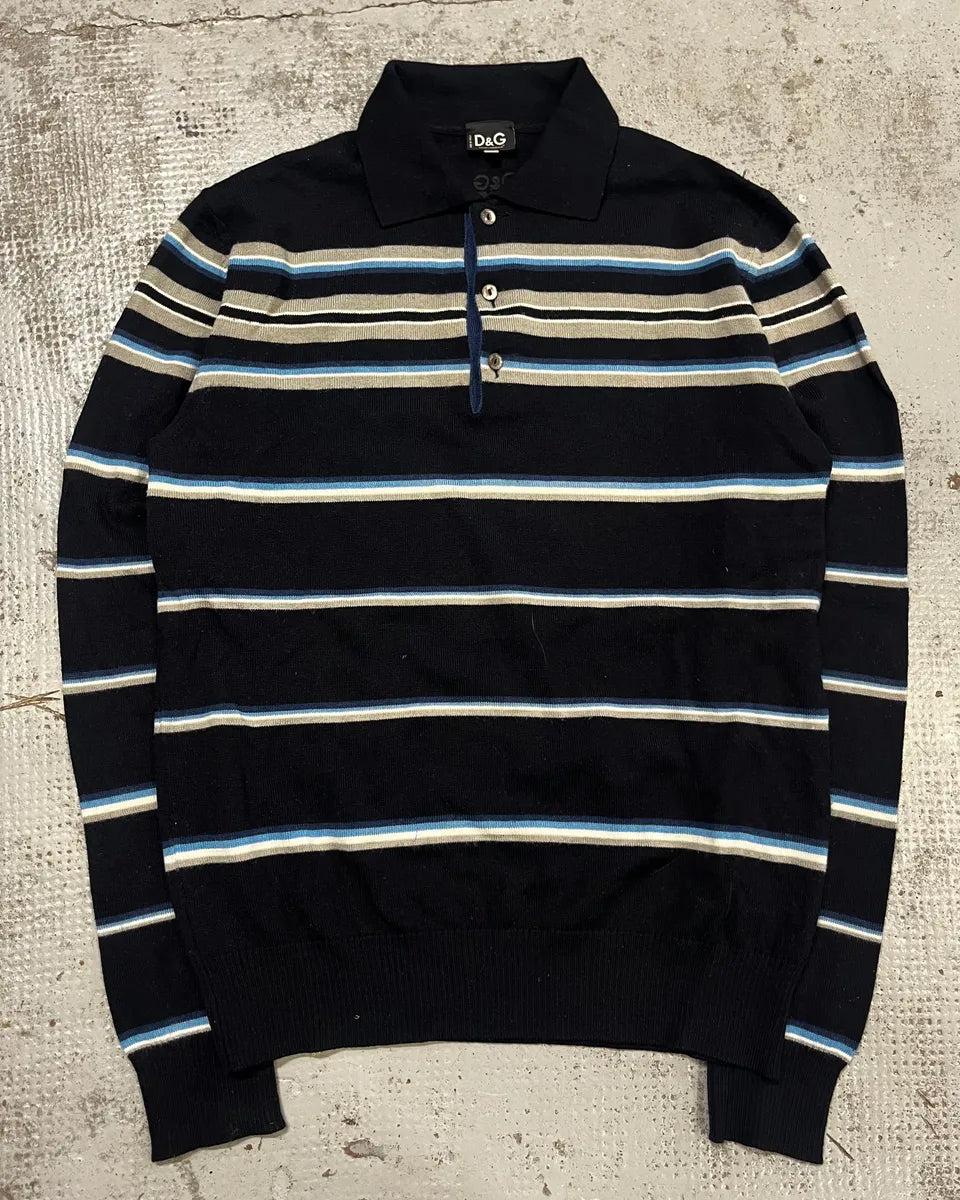 SS2006 Dolce & Gabbana Navy Striped Polo Sweater hXXkeiE 0