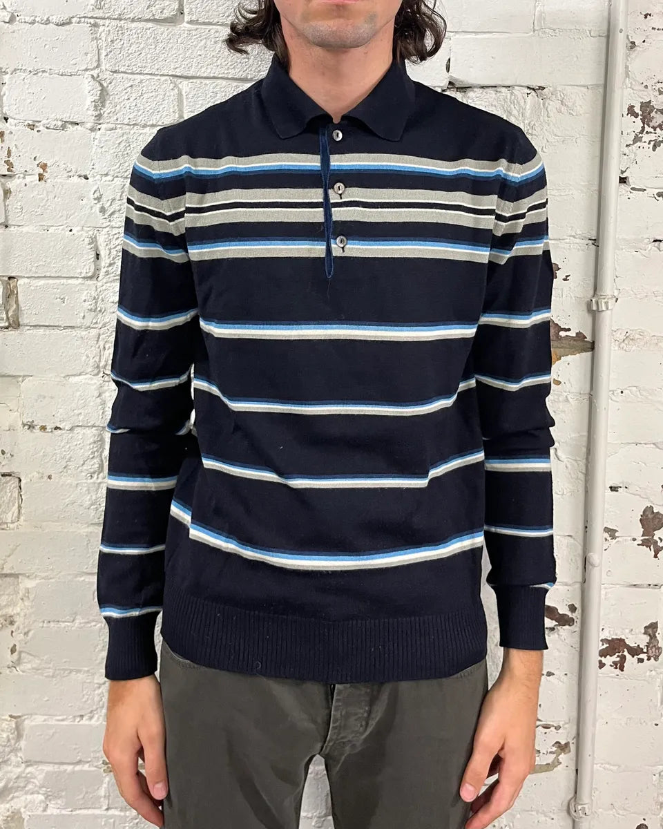 SS2006 Dolce & Gabbana Navy Striped Polo Sweater hXXkeiE 1
