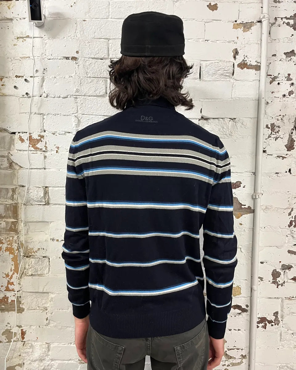 SS2006 Dolce & Gabbana Navy Striped Polo Sweater hXXkeiE 2