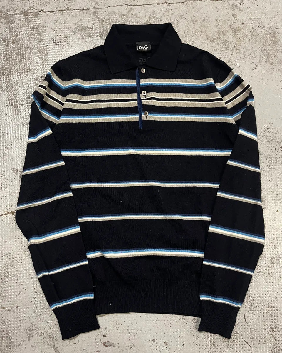 SS2006 Dolce & Gabbana Navy Striped Polo Sweater hXXkeiE 3
