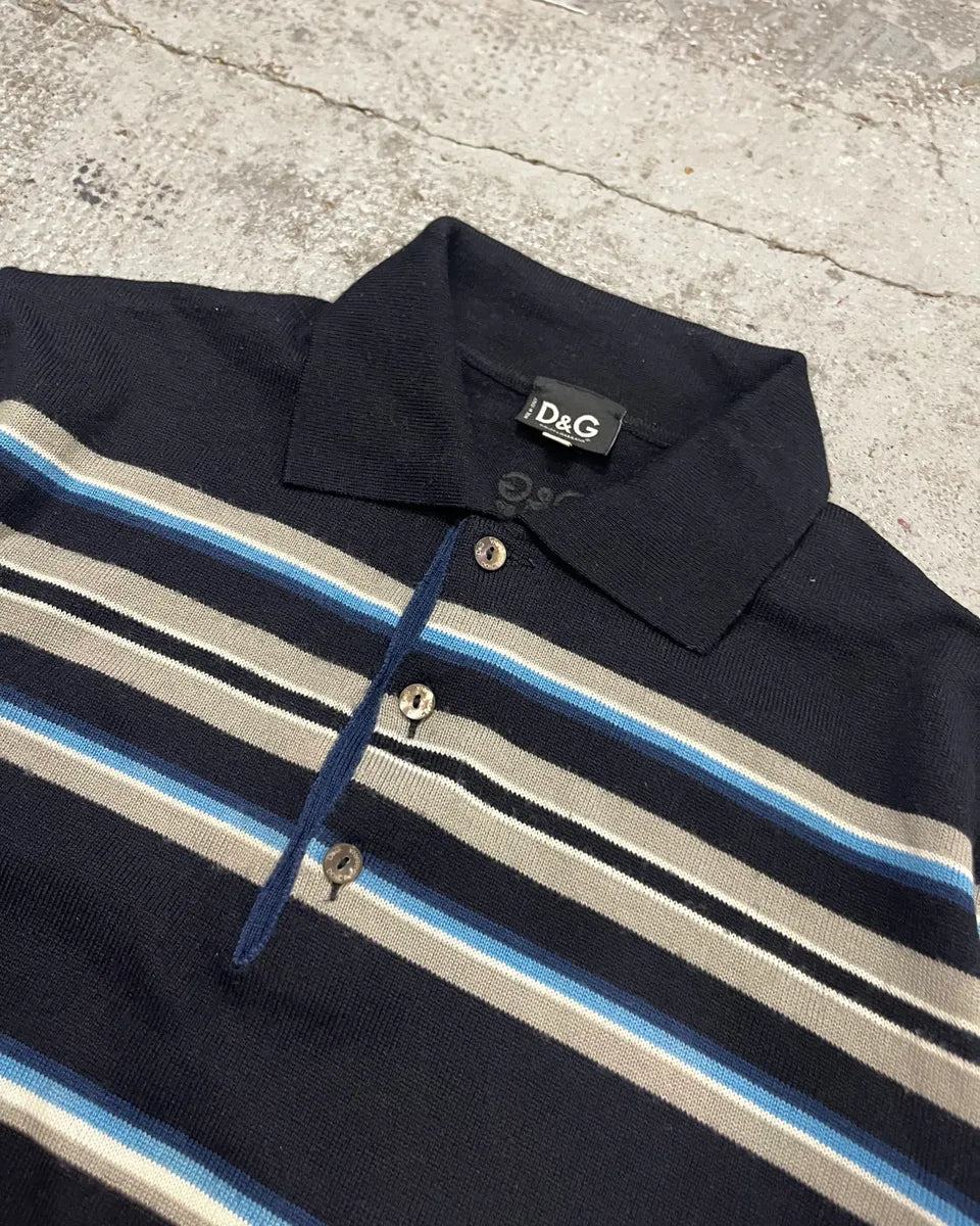 SS2006 Dolce & Gabbana Navy Striped Polo Sweater hXXkeiE 4