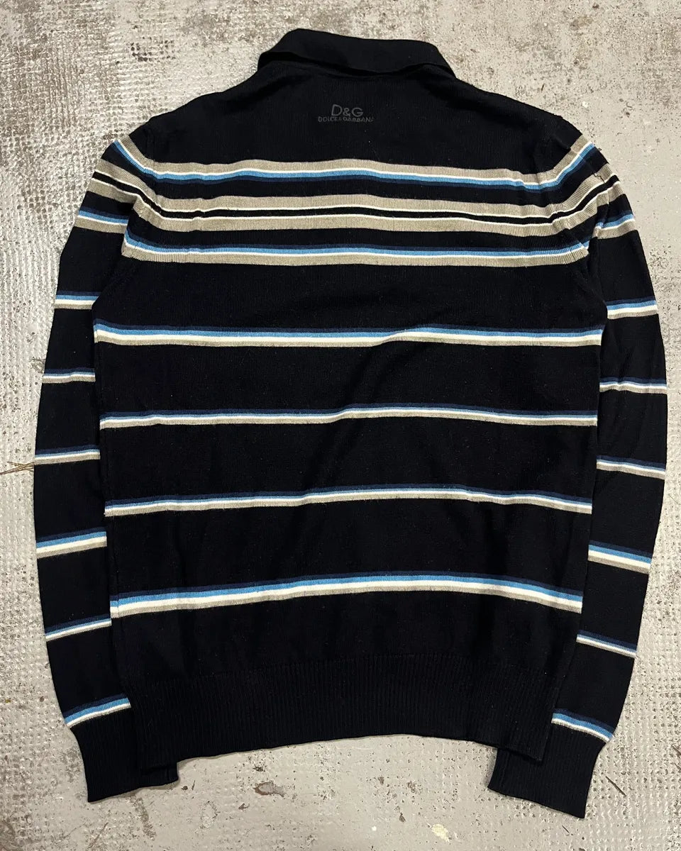 SS2006 Dolce & Gabbana Navy Striped Polo Sweater hXXkeiE 6