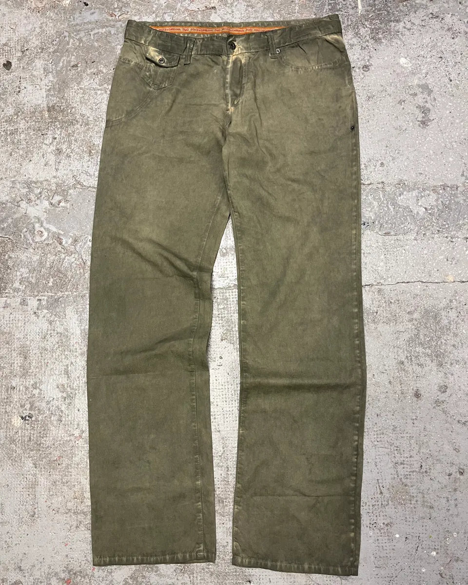 SS2006 Dolce & Gabbana Olive Washed Eroded Pants (L/XL) MgngzuH 0