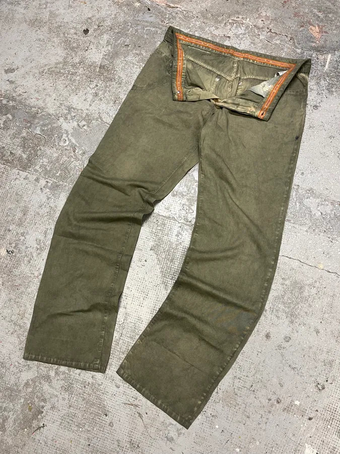 SS2006 Dolce & Gabbana Olive Washed Eroded Pants (L/XL) MgngzuH 5