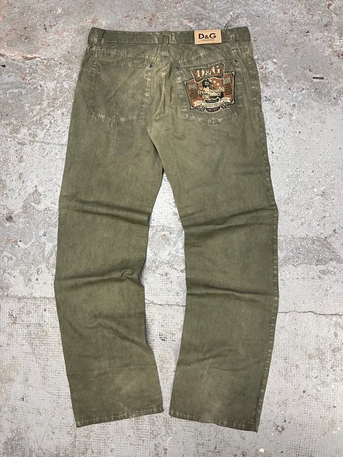 SS2006 Dolce & Gabbana Olive Washed Eroded Pants (L/XL) MgngzuH 6