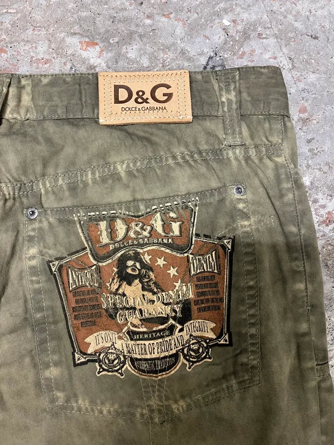 SS2006 Dolce & Gabbana Olive Washed Eroded Pants (L/XL) MgngzuH 7