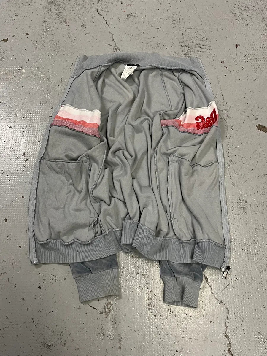 SS2006 Dolce & Gabbana Pink Stripe Velvet Grey Tracksuit Jacket xDRfVbL 7