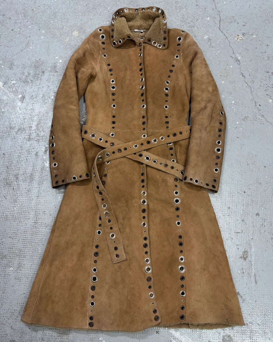 SS2006 Dolce & Gabbana Punk Holes Beige Long Shealing Jacket (XS) 0