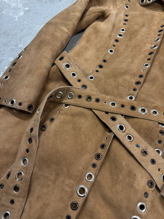 SS2006 Dolce & Gabbana Punk Holes Beige Long Shealing Jacket (XS) 3