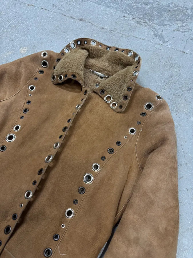 SS2006 Dolce & Gabbana Punk Holes Beige Long Shealing Jacket (XS) 4