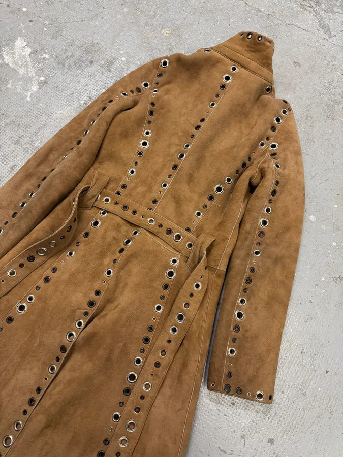 SS2006 Dolce & Gabbana Punk Holes Beige Long Shealing Jacket (XS) 8