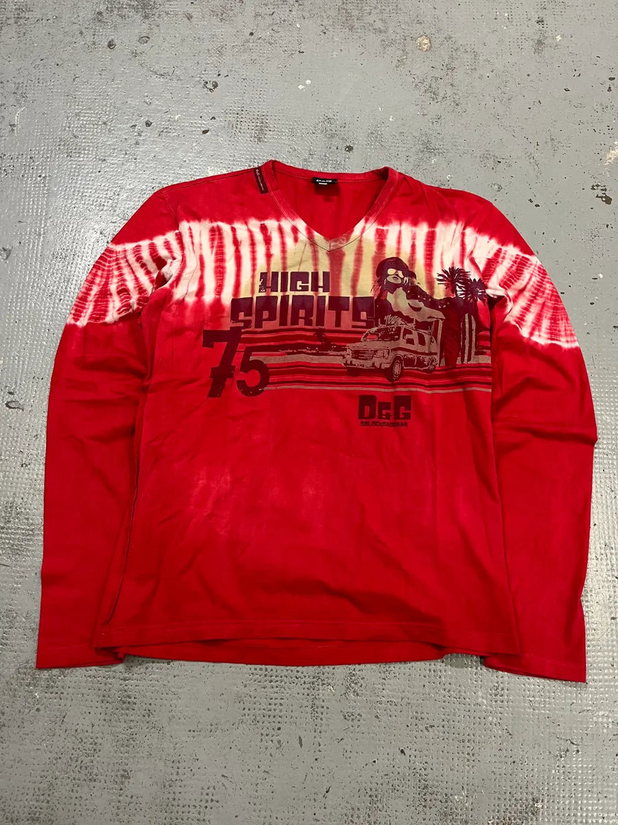 SS2006 Dolce & Gabbana Red Beach Tie-Dye Longsleeve T-Shirt KsFIJye 0