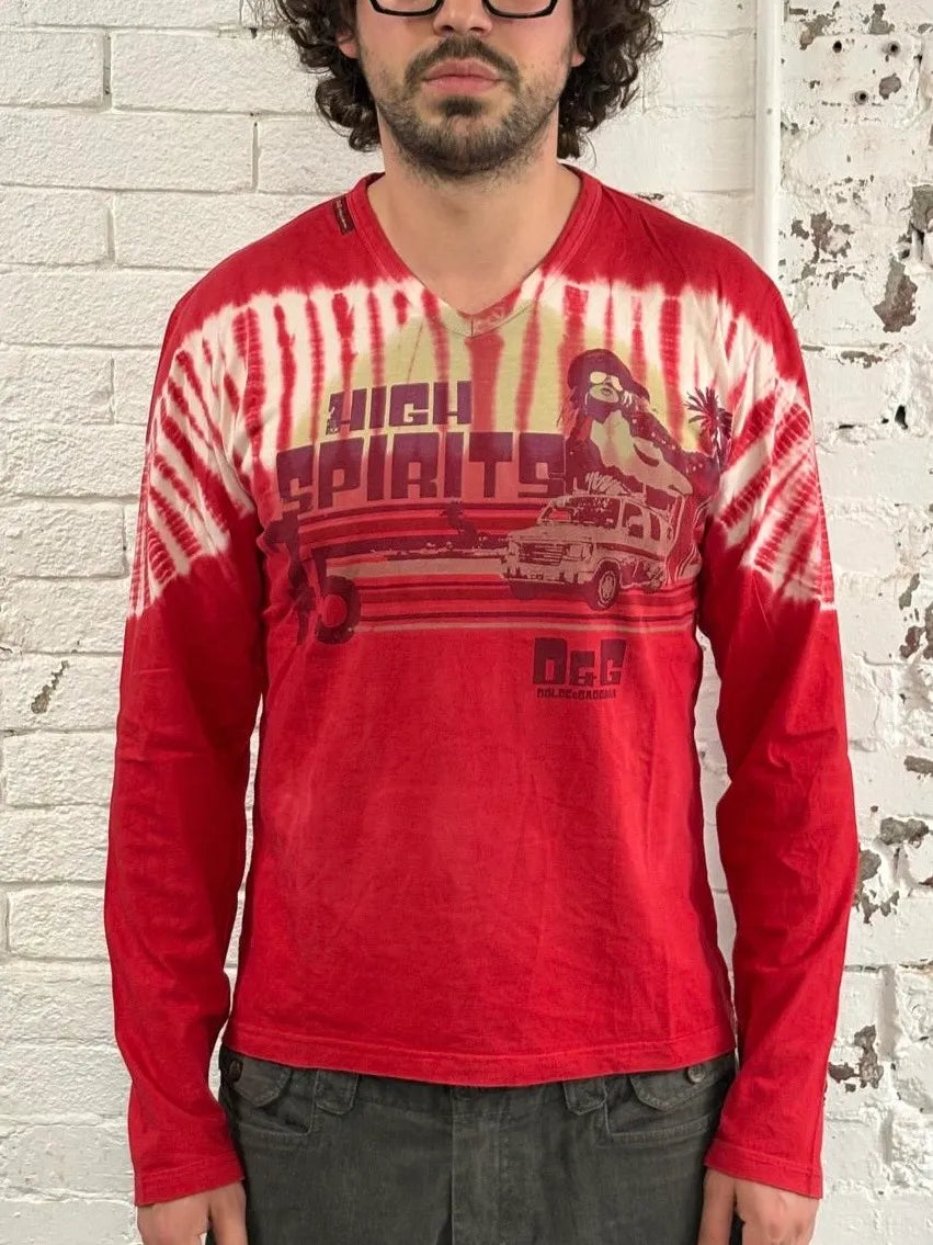 SS2006 Dolce & Gabbana Red Beach Tie-Dye Longsleeve T-Shirt KsFIJye 1