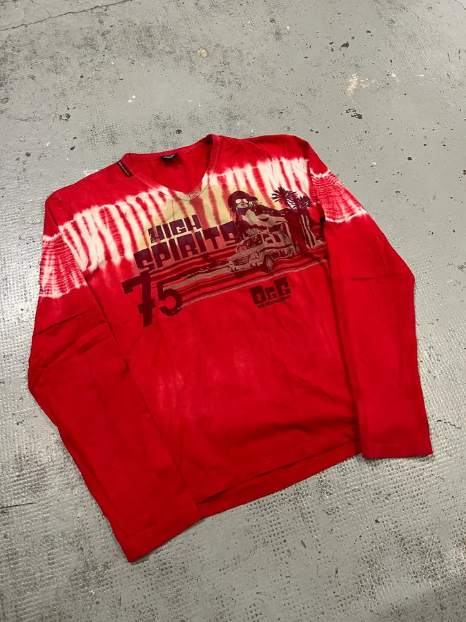 SS2006 Dolce & Gabbana Red Beach Tie-Dye Longsleeve T-Shirt KsFIJye 3