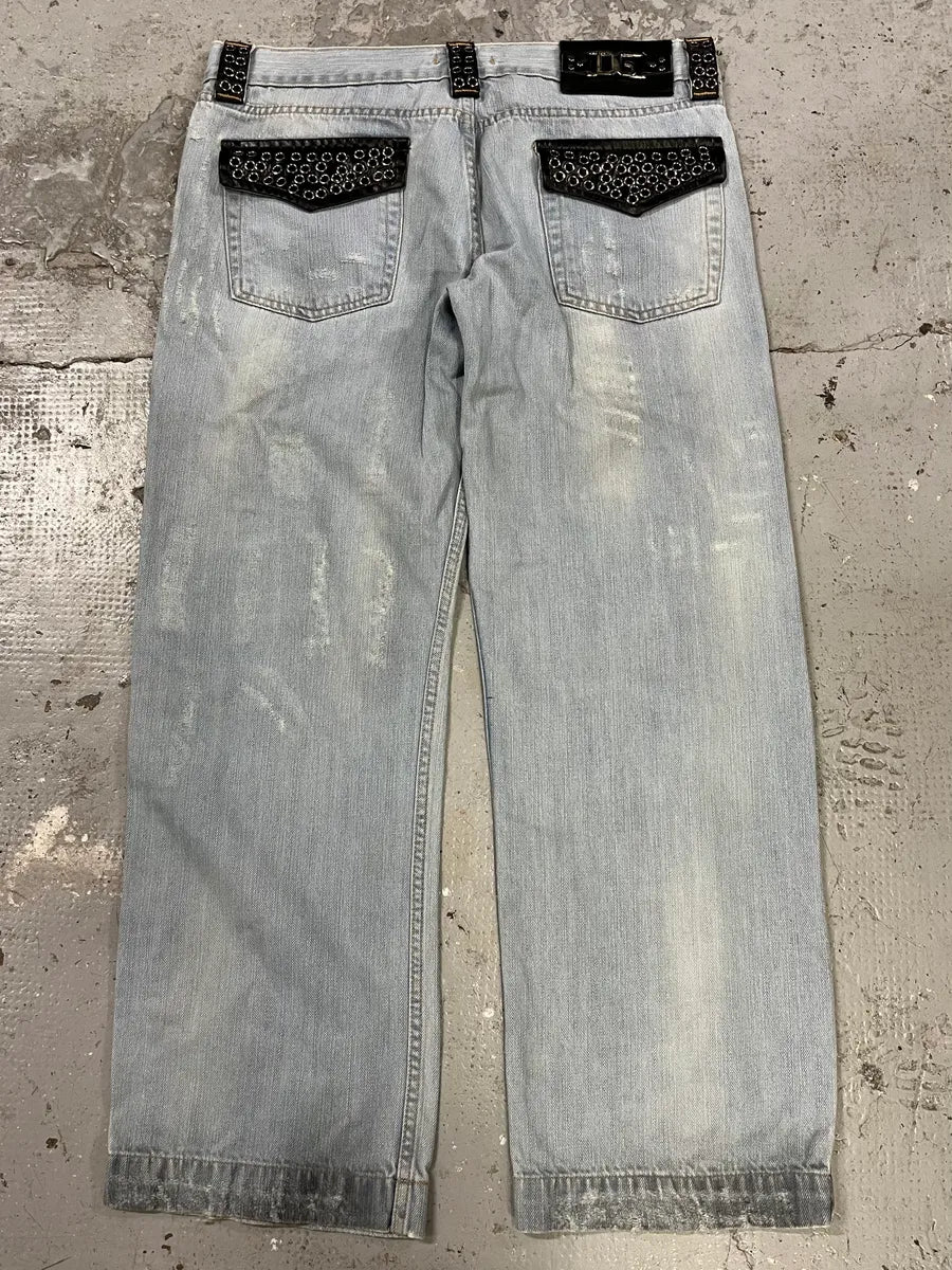 SS2006 Dolce & Gabbana Runway Distressed Rockstar Blue Denim Jeans (M/L) oqhsDIl 10