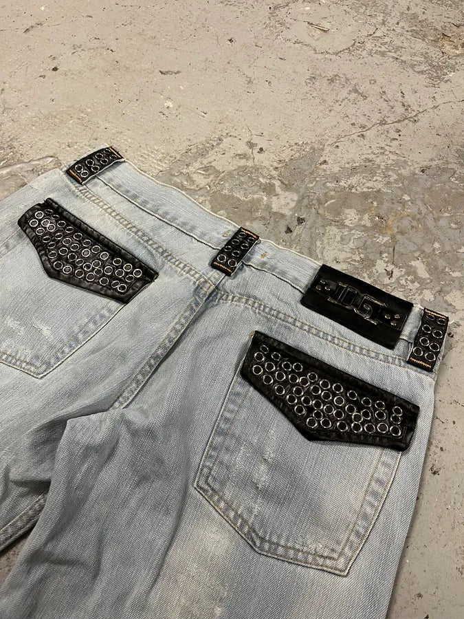 SS2006 Dolce & Gabbana Runway Distressed Rockstar Blue Denim Jeans (M/L) oqhsDIl 11