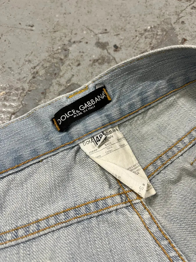 SS2006 Dolce & Gabbana Runway Distressed Rockstar Blue Denim Jeans (M/L) oqhsDIl 13