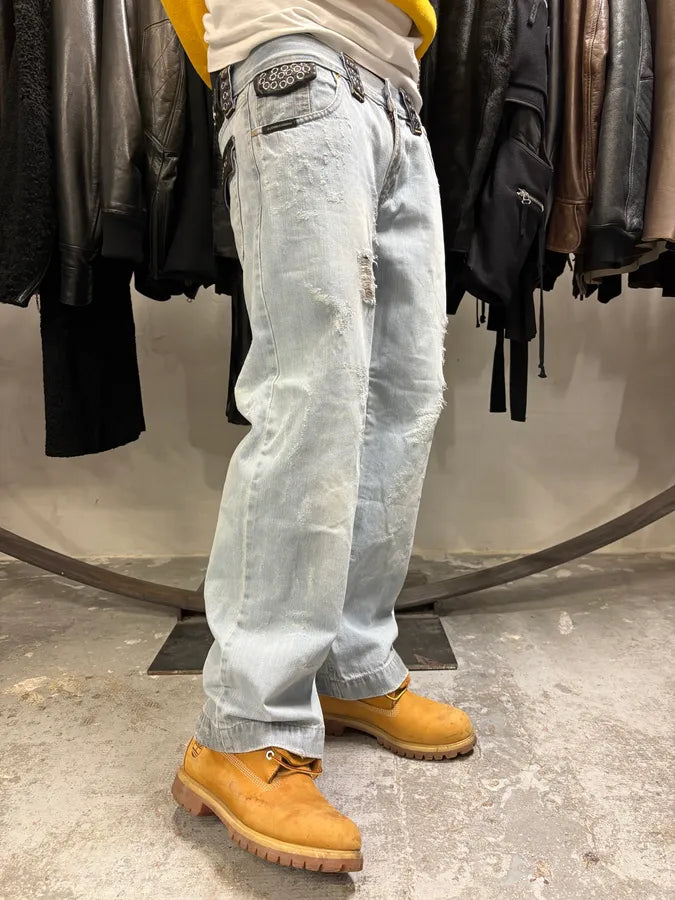 SS2006 Dolce & Gabbana Runway Distressed Rockstar Blue Denim Jeans (M/L) oqhsDIl 3