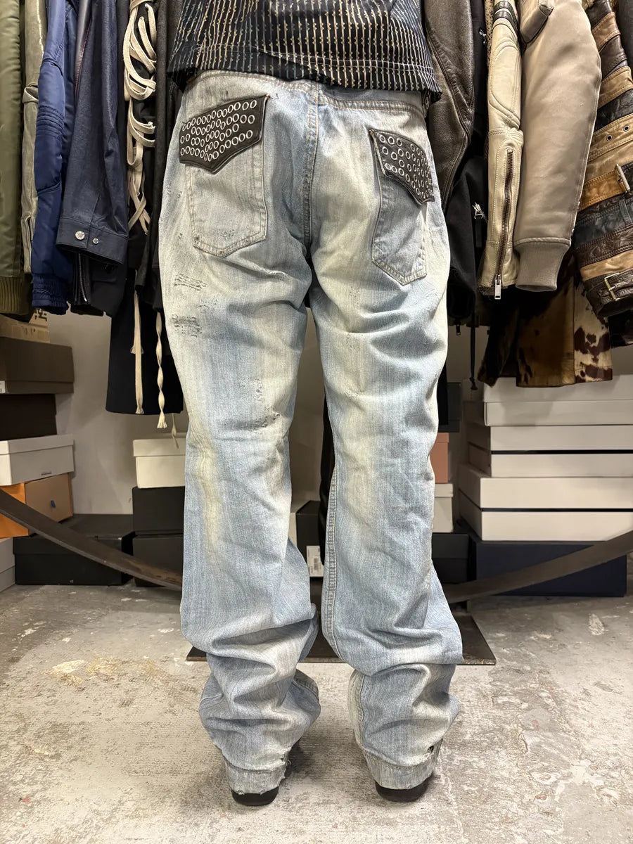 SS2006 Dolce & Gabbana Runway Distressed Rockstar Blue Denim Jeans RtOsrhj 4