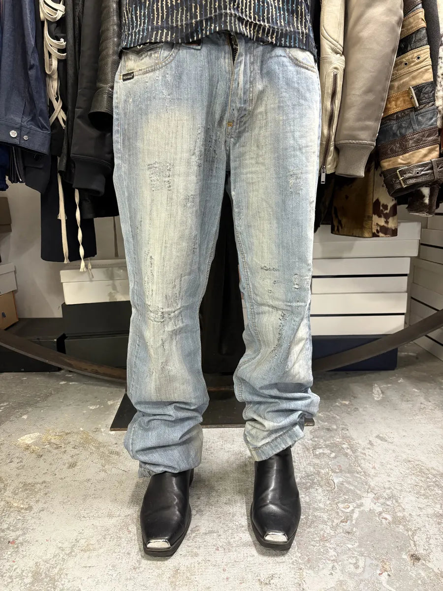 SS2006 Dolce & Gabbana Runway Distressed Rockstar Blue Denim Jeans RtOsrhj 5