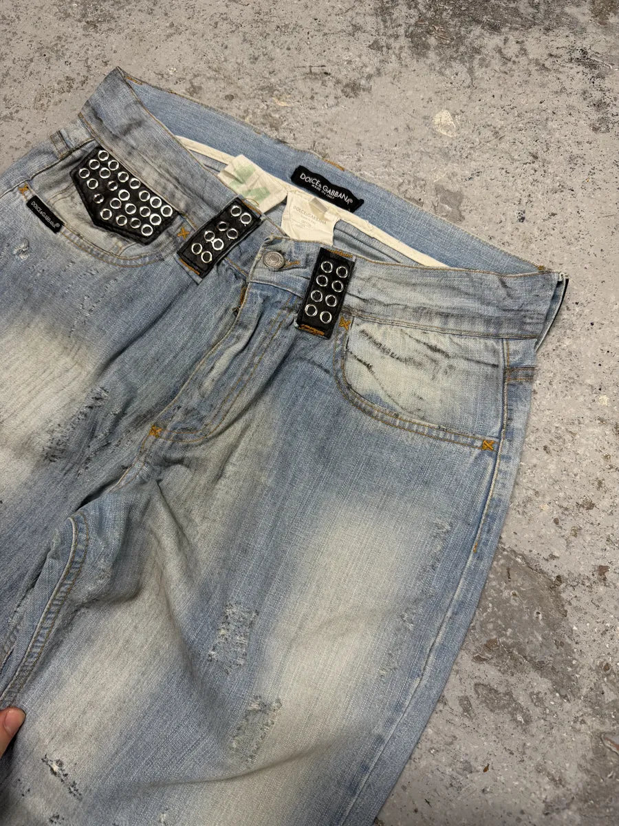 SS2006 Dolce & Gabbana Runway Distressed Rockstar Blue Denim Jeans RtOsrhj 6